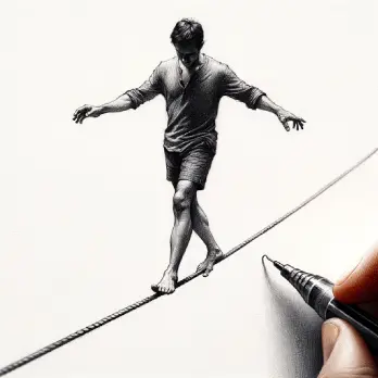 pessoa se equilibrando em uma corda bamba, ilustrando a justa medida de Aristóteles